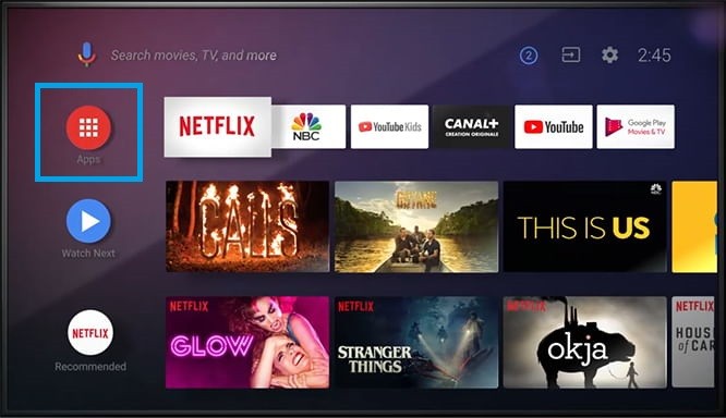 Apps section on Android TV