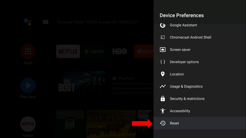 Reset Android TV