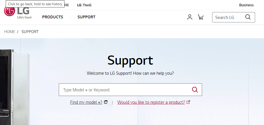 Enter the model number in the LG website