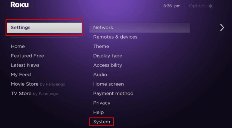 Select System in Settings