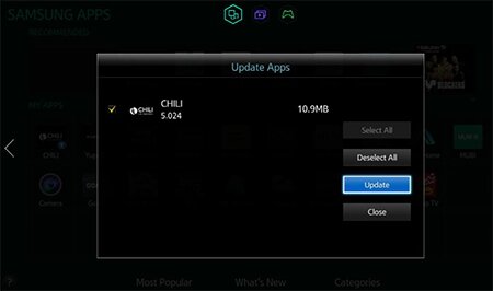 select Update - Update apps on Samsung Smart TV