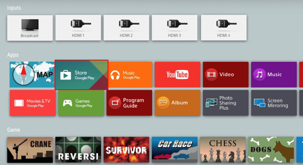 Select Google Play Store on Sony TV