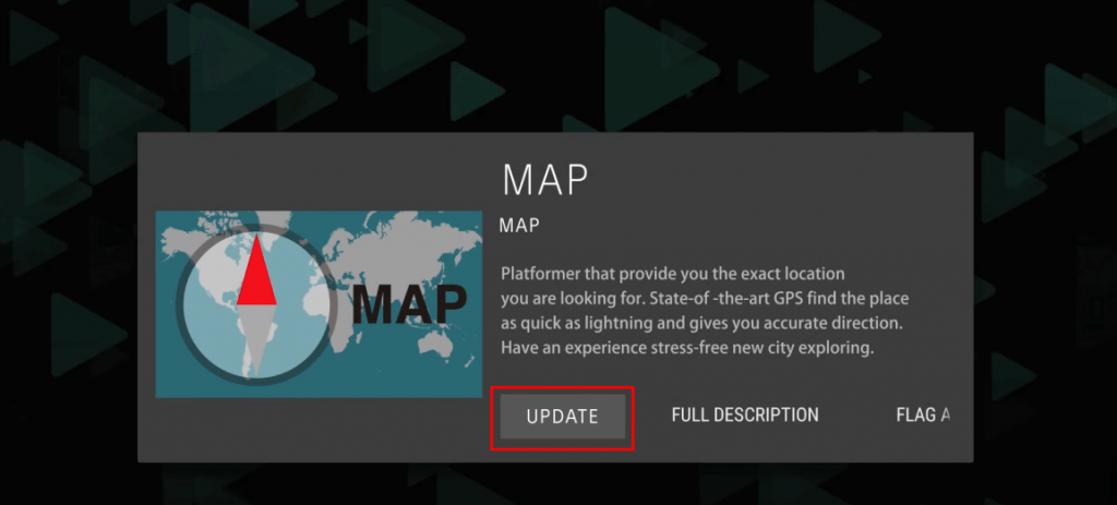 Select Update to update apps on Sony Smart TV