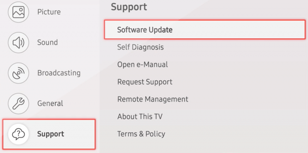 select Software Update - Update Samsung Smart TV
