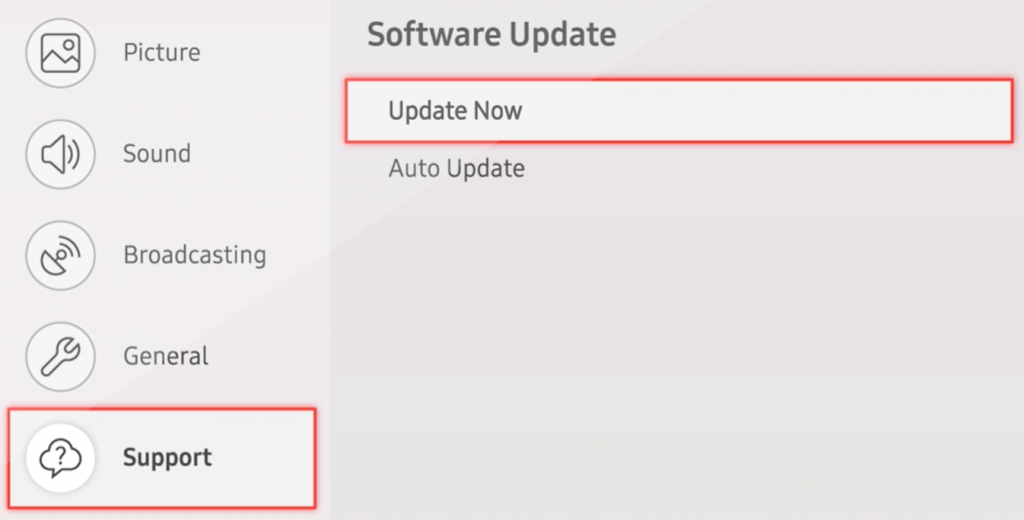 Click Update Now to update Samsung Smart TV
