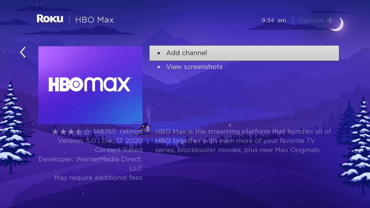 Click Add Channel to install HBO Max