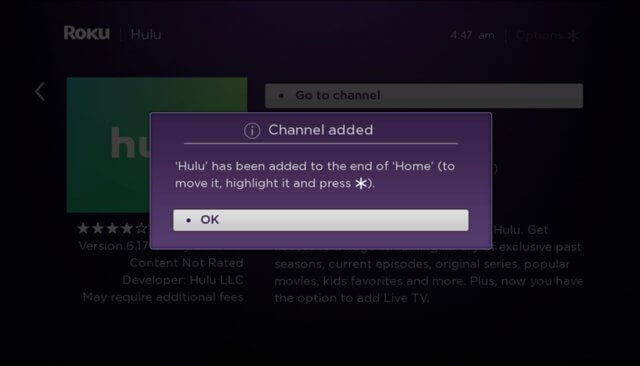 Select OK - Hulu on JVC Smart TV