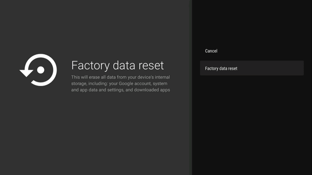 Tap Factory data reset