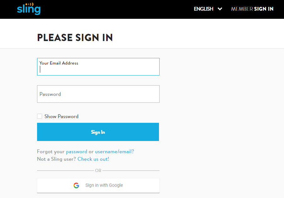 sign in to Sling TV subscription