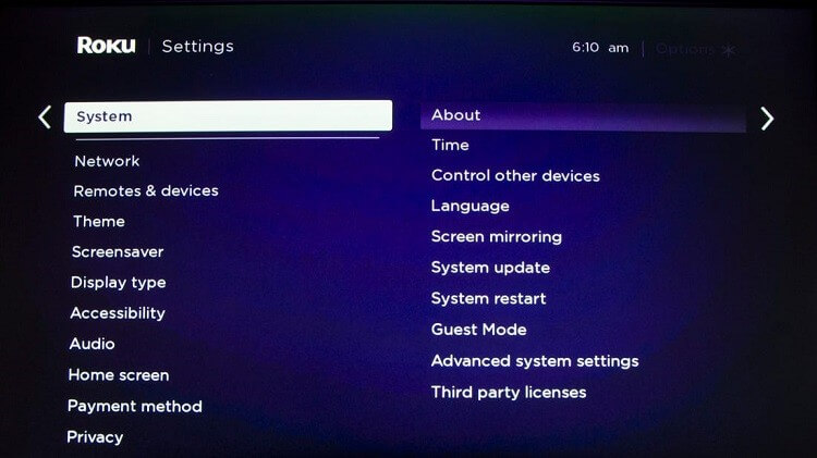 Select System update to update JVC Smart TV