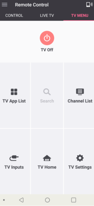 TV Menu in the LG Smart TV Remote App