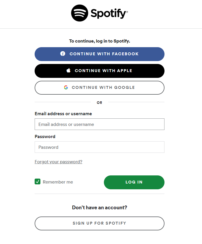 Log in with Spotify account
