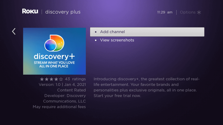 Select Add Channel to install Discovery Plus