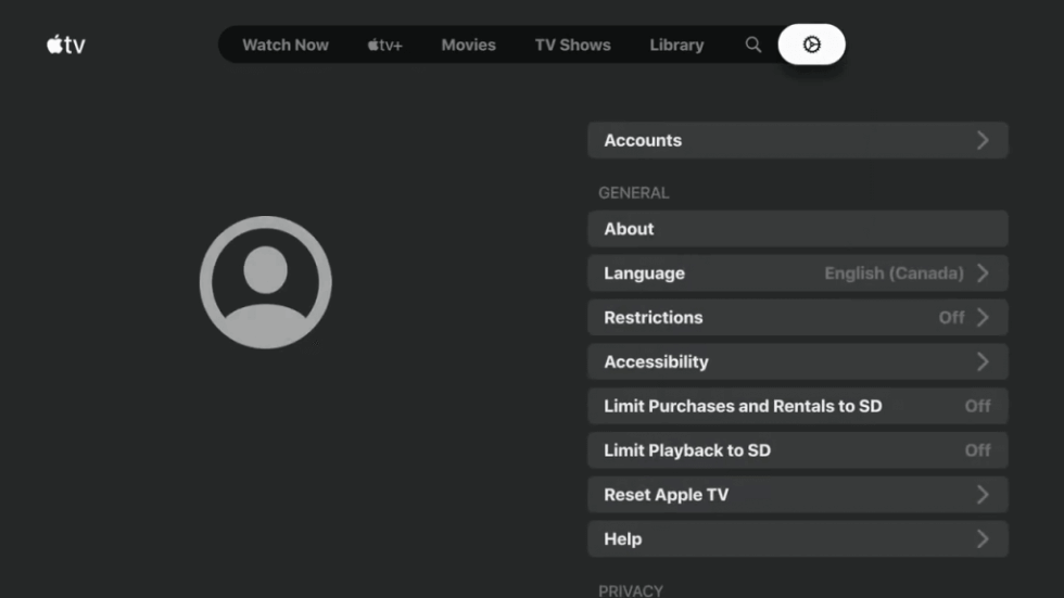 Choose Accounts - Apple TV on Toshiba Smart TV