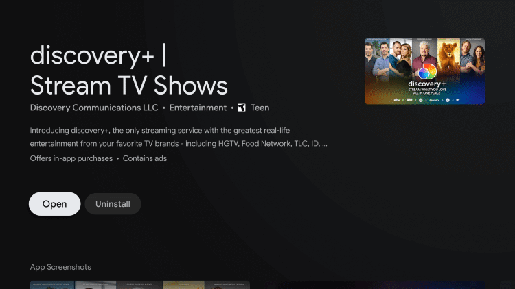 Open Discovery Plus on Toshiba Smart TV