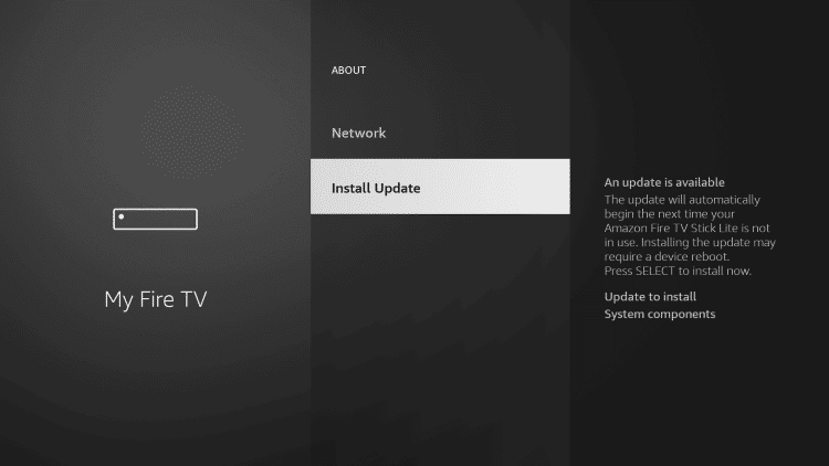 Click Install Update to update Insignia Smart TV