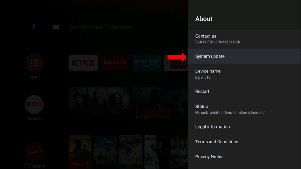 Click System Update to update Skyworth Smart TV