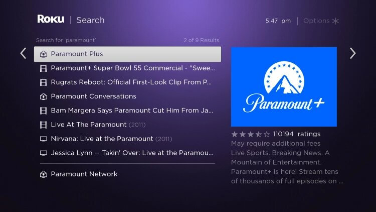 Choose Paramount Plus on TCL Smart TV