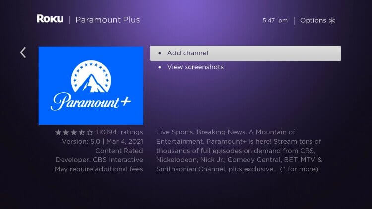 Select Add Channel to install Paramount Plus on TCL Smart TV 