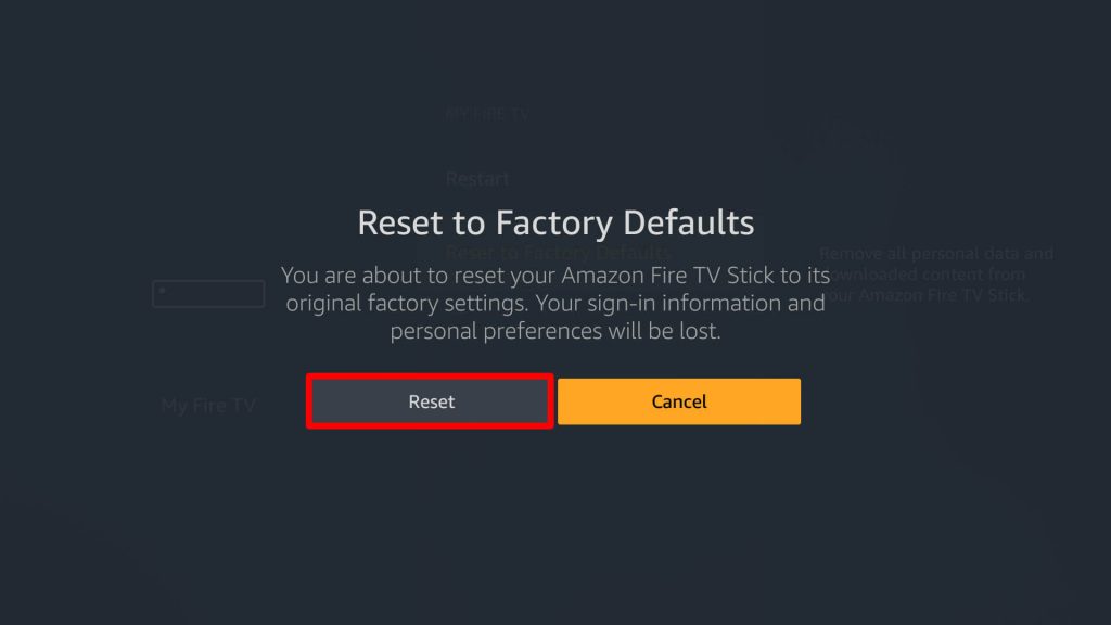 click on reset to reset Insignia Smart TV
