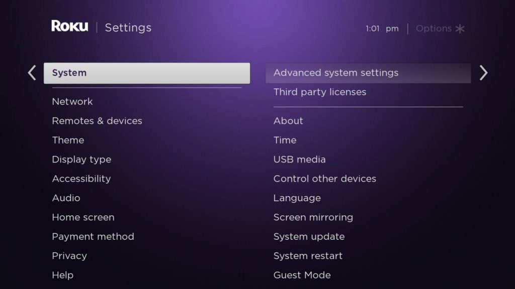 under settings click on system