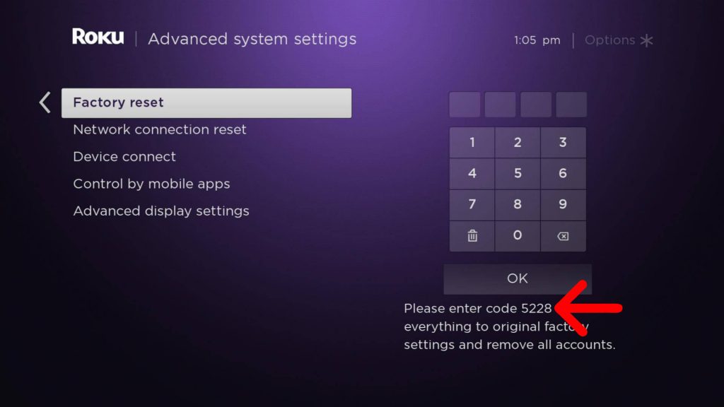 click on factory reset to reset Insignia Smart TV