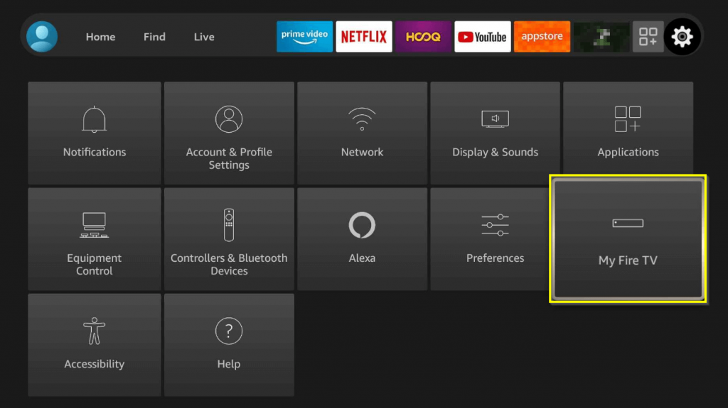 click on my fire tv under settings