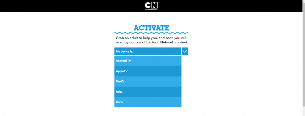 Cartoon Network Activation website