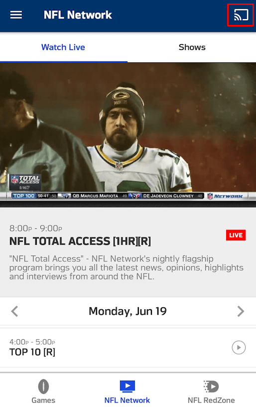 Click Cast icon - NFL RedZone on LG Smart TV