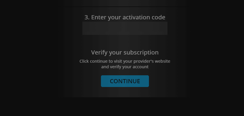 enter the activation code and click continue button