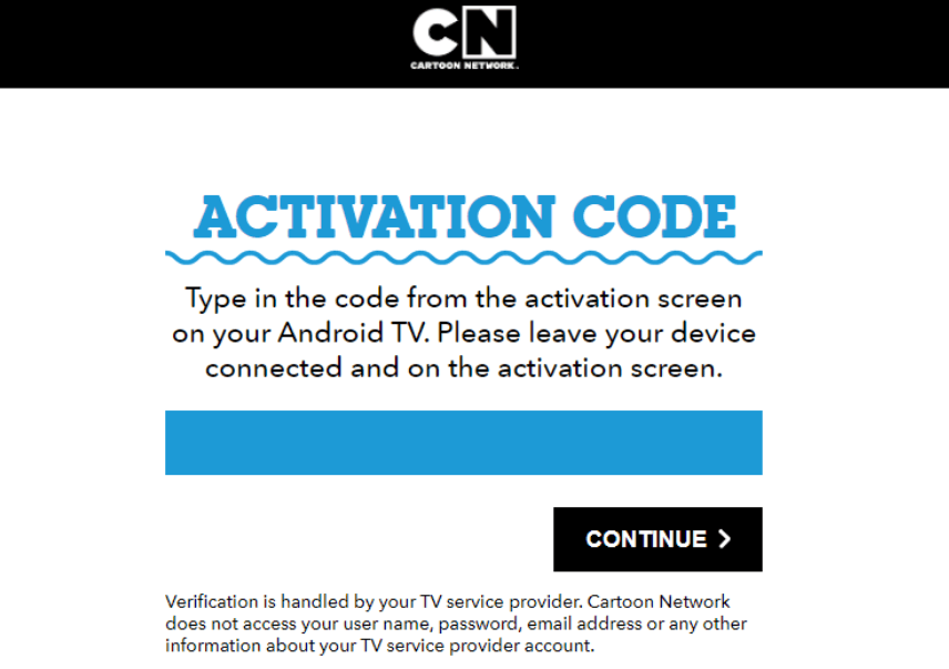 enter the activation code to activate Cartoon Network on Skyworth Smart TV