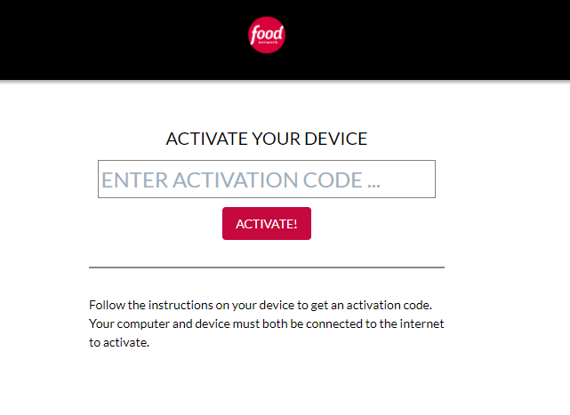 enter the activation code to activate Food Network on Sharp Smart TV