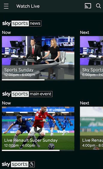Select Cast icon - Sky Sports on 