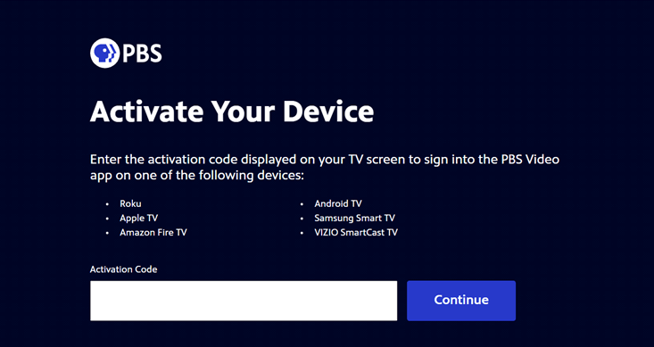 enter the activation code to activate PBS on Panasonic Smart TV