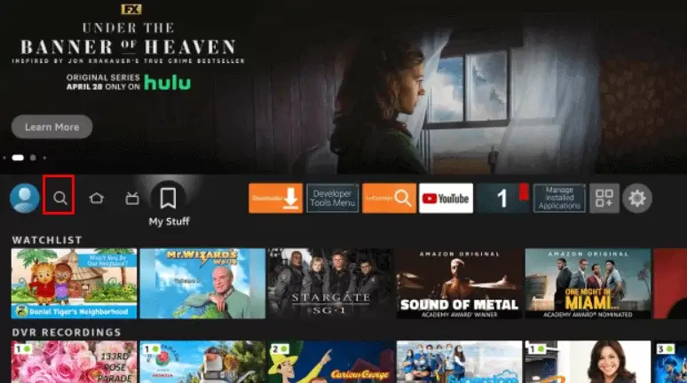 Click Find icon to search for BBC iPlayer on Hisense Fire TV 