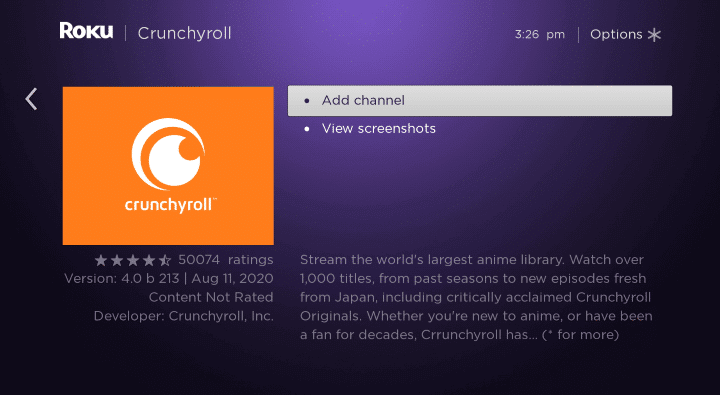Click Add Channel to install Crunchyroll on Hisense Smart TV
