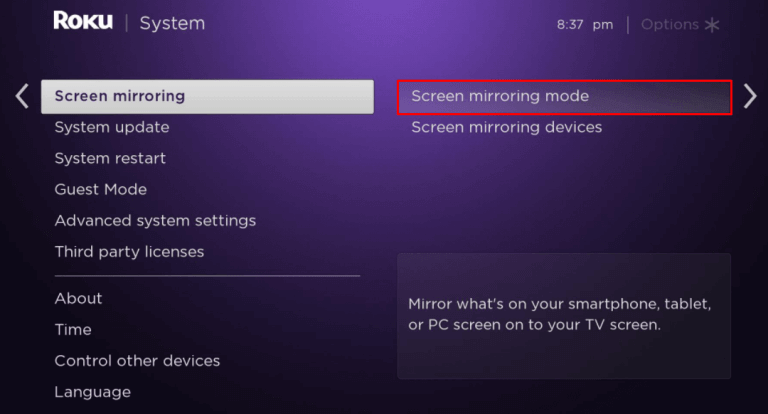 Choose Screen Mirroring Mode