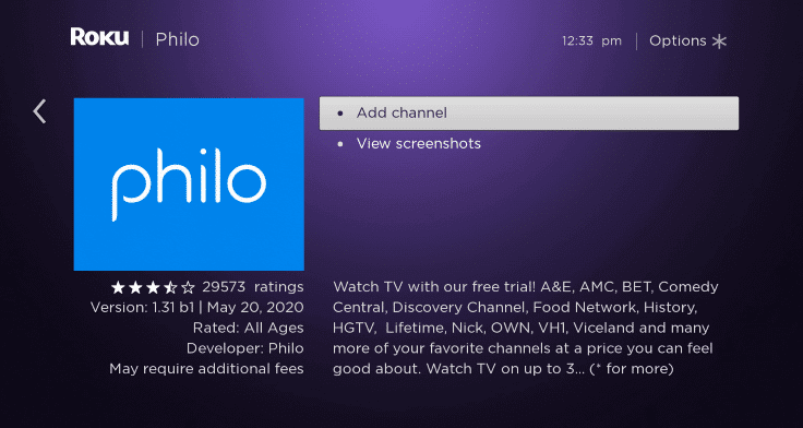 Click Add Channel to install Philo on TCL Smart TV