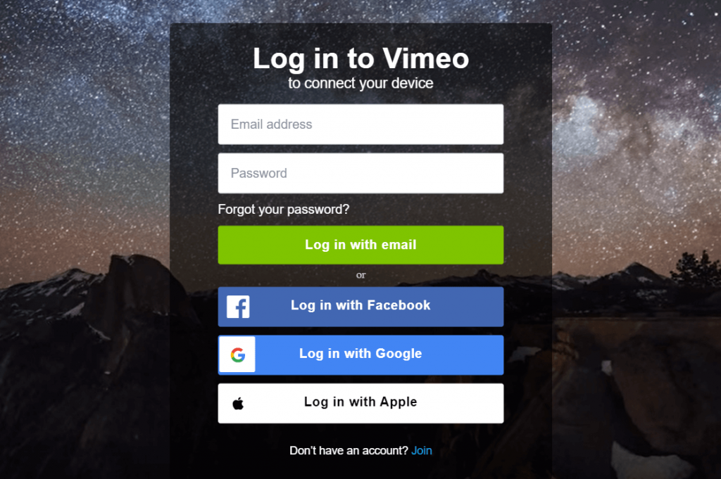 log in to your Vimeo account to stream Vimeo on TCL Smart TV