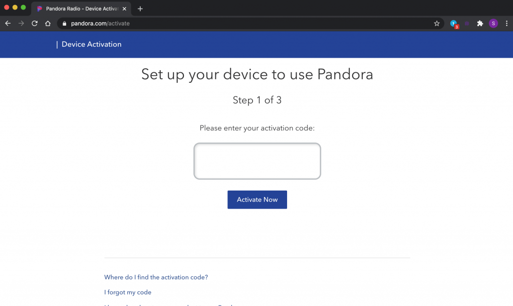 Visit Pandora Activate website