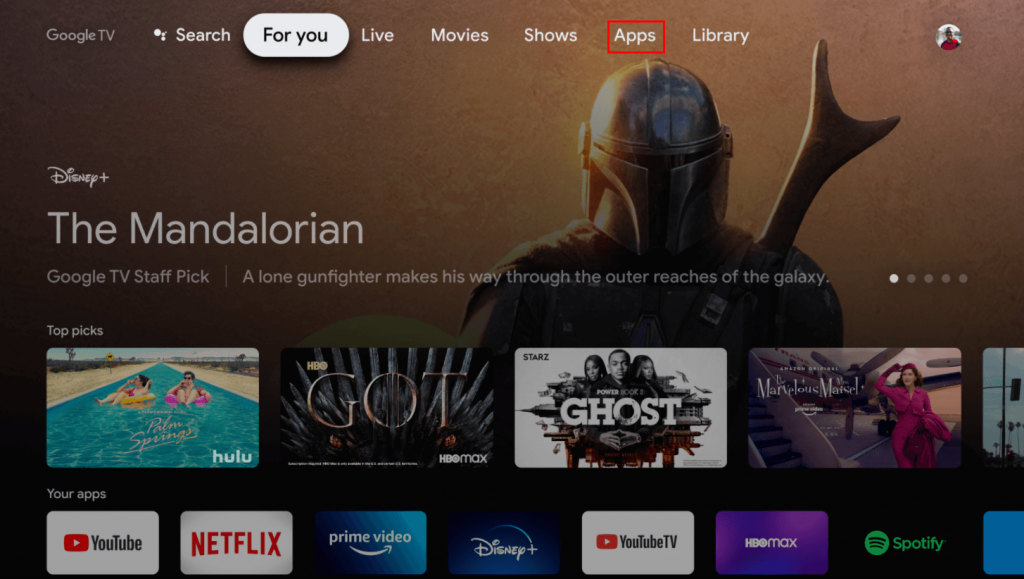 click on apps section to stream Twitch on TCL Smart TV