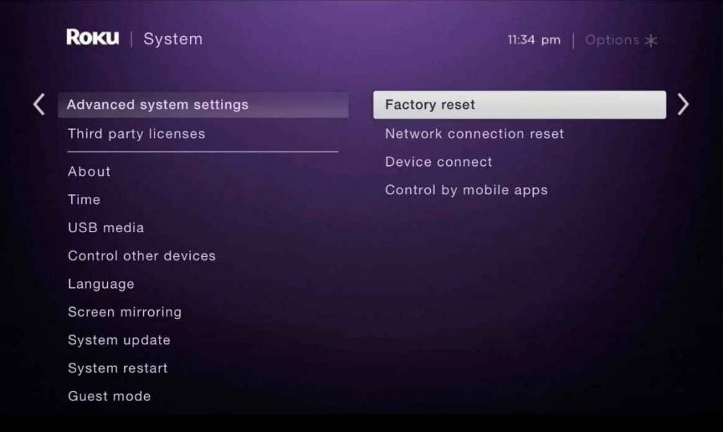 Select Factory reset under Advanced system settings