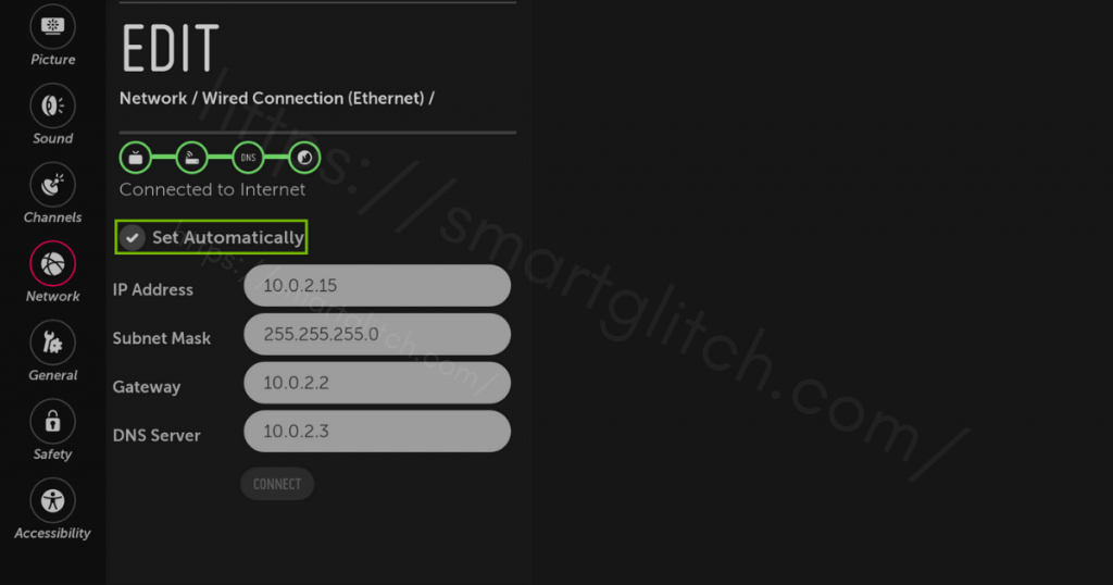 change the DNS server if LG Smart TV Not Connecting to WiFi
