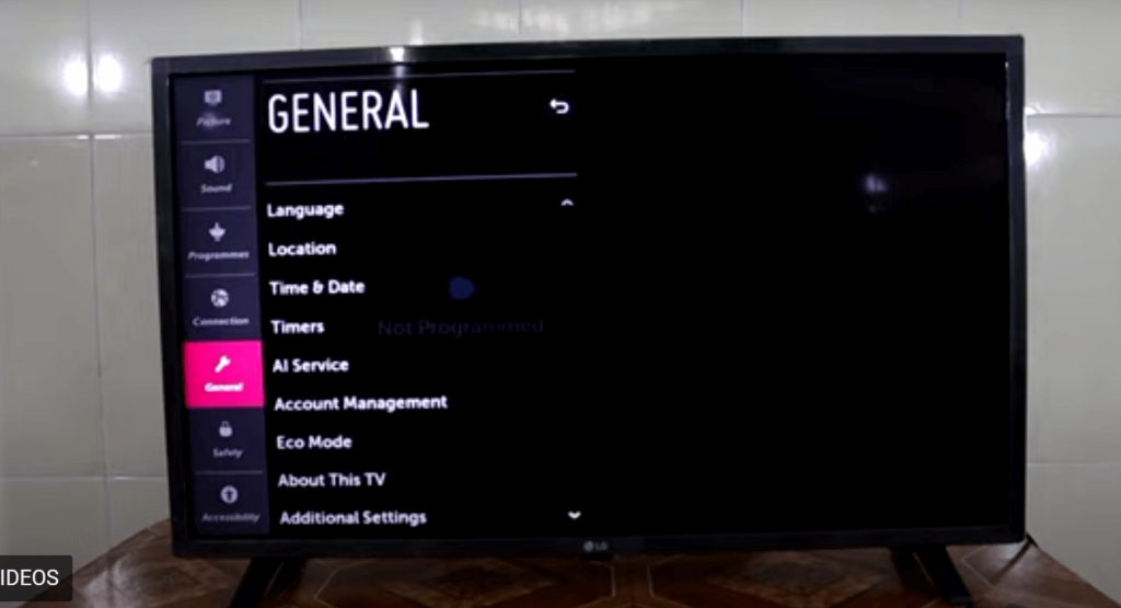 go to general on your lg tv 