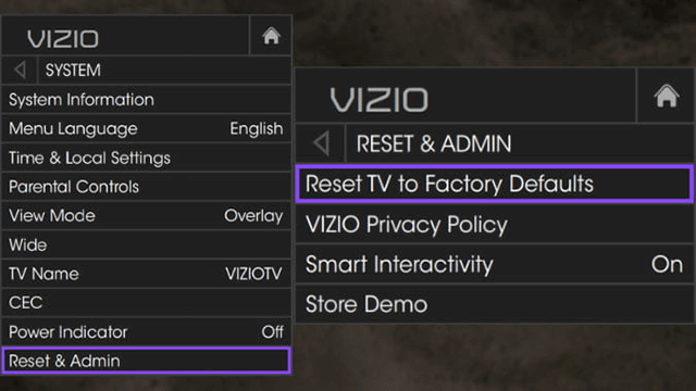factory reset your TV if Vizio Smart TV Not Connecting to WiFi