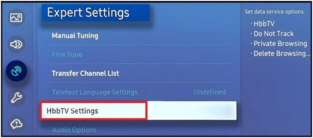 tap on HbbTV settings option from the screen 