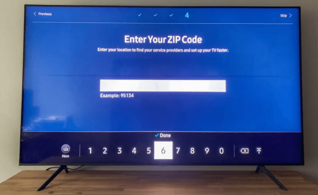 enter the zip code to set up your samsung tv 