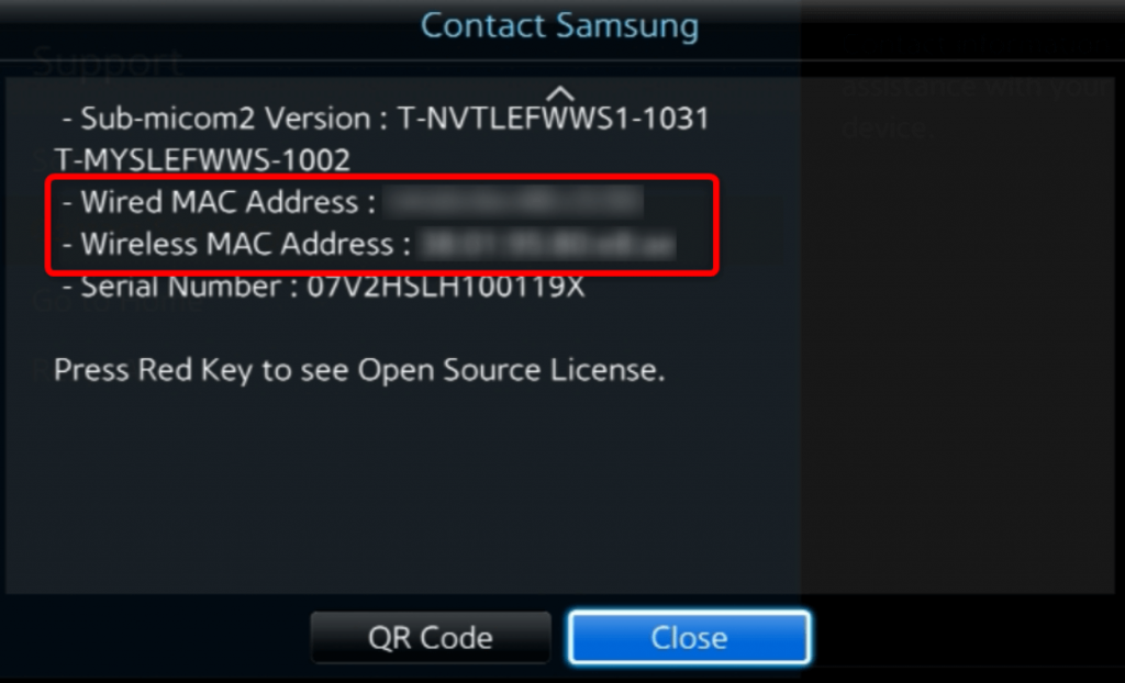 find the MAC Address on Samsung TV from the screen 