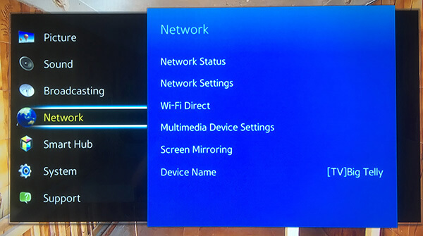 choose network settings to find MAC Address on Samsung TV