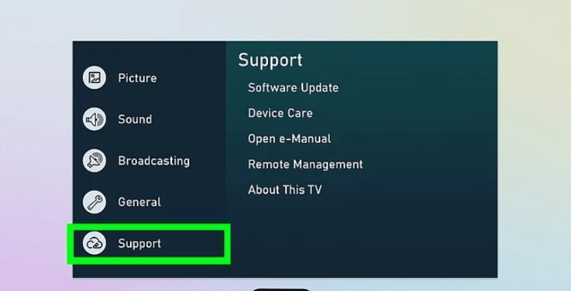 choose support option from the screen 